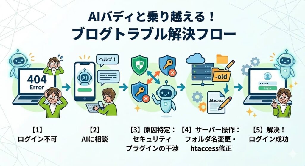 ブログにログインできないトラブルの解決フロー図解